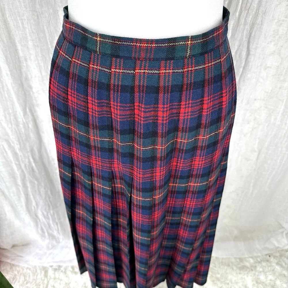 Vtg Pendleton Tartan Plaid Pleated Midi Skirt S Academia Preppy Schoolgirl Twee